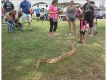 Visitors getting acquainted with one of our Boas